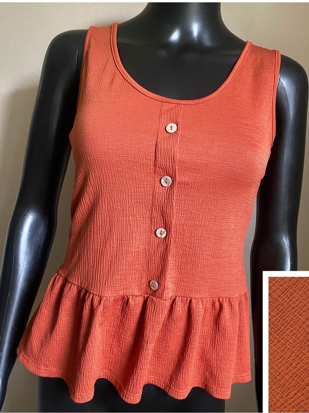 Paper Crane Textured Sleeveless Top - Rust Orange